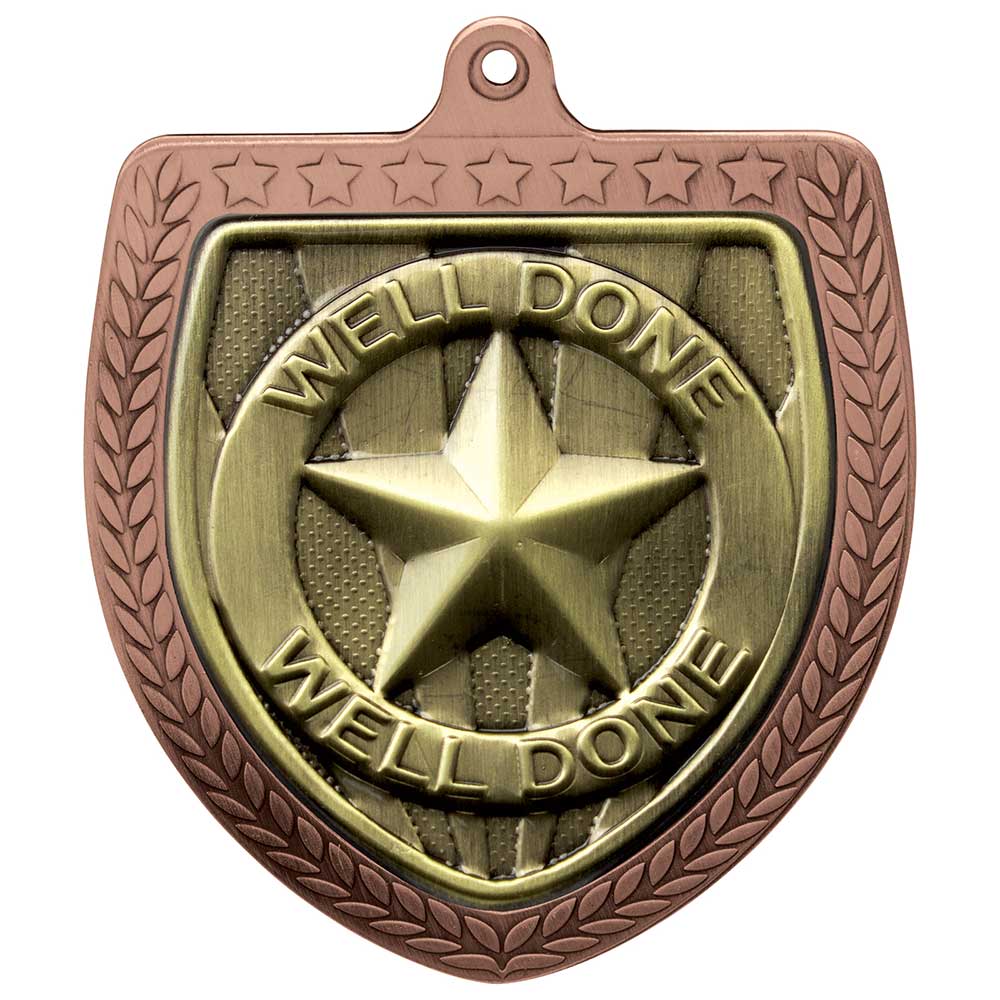 Cobra Well Done Shield Medal Bronze 75mm - bespokesportsmedals.com