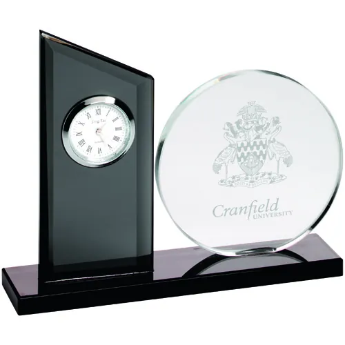 JADE GLASS DIAMOND PLAQUE WITH CLOCK - 6.5in