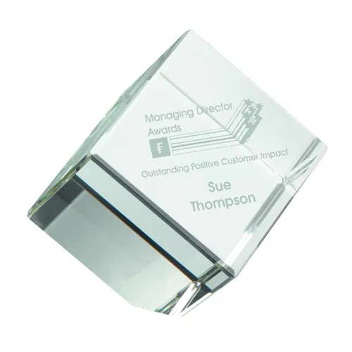 CLEAR GLASS CUBE PAPERWEIGHT IN BOX - 3.25in