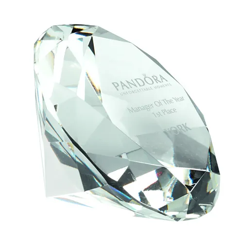 CLEAR GLASS DIAMOND SHAPED PAPERWEIGHT IN BOX - 3.25in