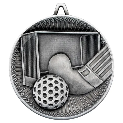 HOCKEY DELUXE MEDAL ANTIQUE SILVER - 2.35in