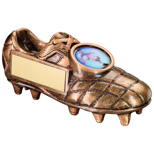 BRZ/GOLD FOOTBALL BOOT WITH PLATE (1in CENTRE) - 4.5 x 2in