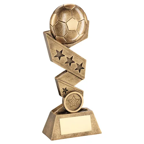 BRZ/GOLD FOOTBALL ON ZIG ZAG STAR RIBBON WITH PLATE (1in CENTRE) - 8in