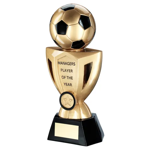 BRZ/PEW/GOLD FOOTBALL ON CUP WITH PLATE (1in CENTRE) MANAGERS PLAYER - 10in