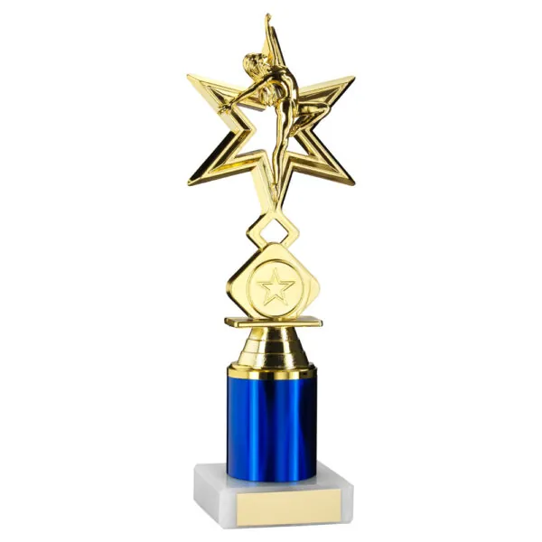 GOLD/BLUE 'DANCE/GYM' STAR FIGURE ASSEMBLED ON MARBLE (1" CEN/3" TUBE) - 10in