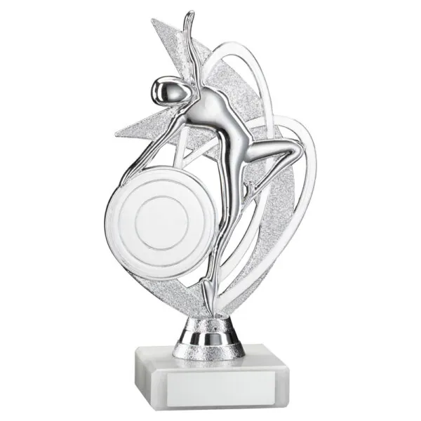 SILVER 'DANCE/GYM' FIGURE ASSEMBLED ON MARBLE (2in CEN) - 7in