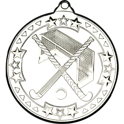 HOCKEY TRI STAR MEDAL SILVER - 2in