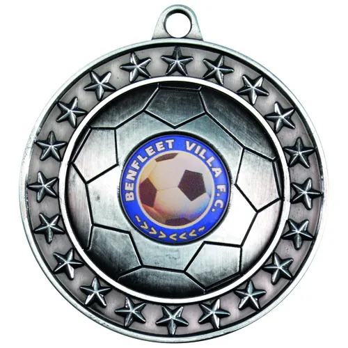 FOOTBALL MEDAL LARGE (1in CENTRE) ANTIQUE SILVER - 2.75in