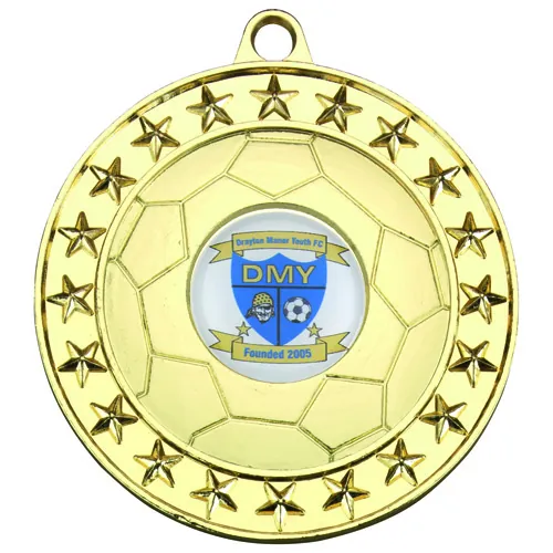 FOOTBALL MEDAL LARGE (1in CENTRE) GOLD - 2.75in