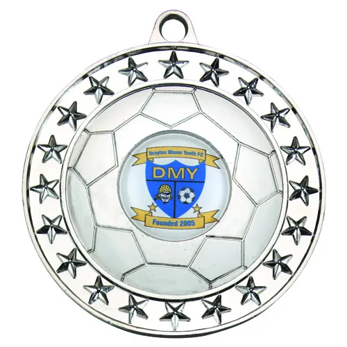 FOOTBALL MEDAL LARGE (1in CENTRE) SILV - 2.75in