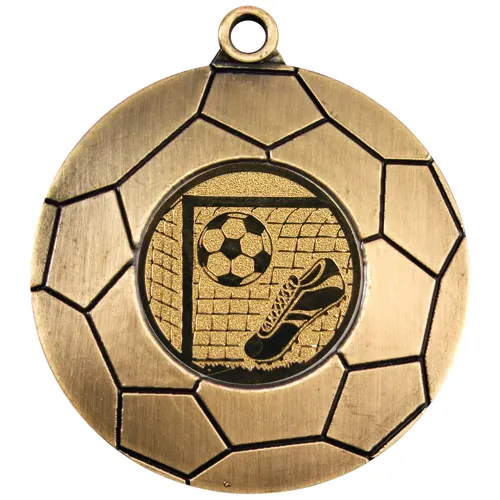 DOMED FOOTBALL MEDAL (1in CENTRE) ANTIQUE GOLD - 2in