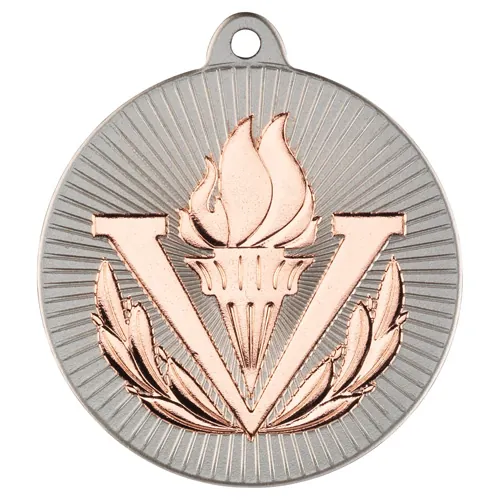 VICTORY TORCH TWO COLOUR MEDAL MATT SILVER/BRONZE - 2in