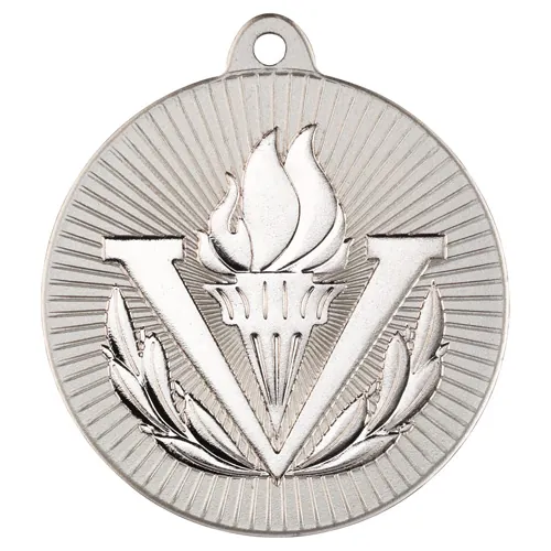 VICTORY TORCH TWO COLOUR MEDAL MATT SILVER/SILVER - 2in