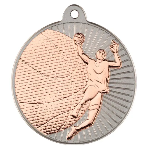 BASKETBALL TWO COLOUR MEDAL MATT SILVER/BRONZE - 2in