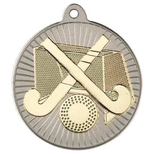 HOCKEY TWO COLOUR MEDAL MATT SILVER/GOLD - 2in