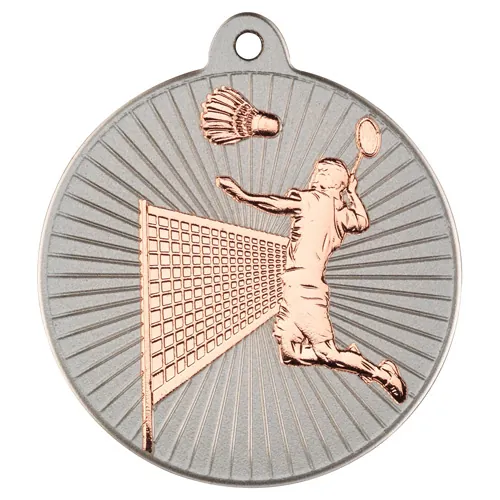 BADMINTON TWO COLOUR MEDAL MATT SILVER/BRONZE - 2in