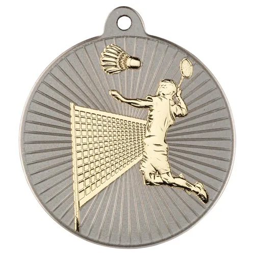 BADMINTON TWO COLOUR MEDAL MATT SILVER/GOLD - 2in