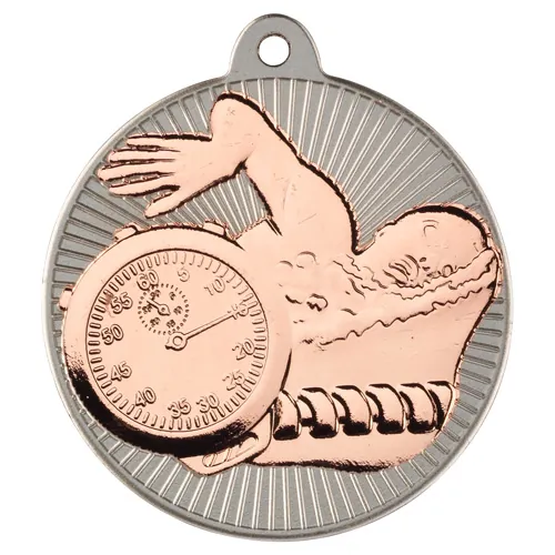 SWIMMING TWO COLOUR MEDAL MATT SILVER/BRONZE - 2in