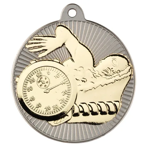 SWIMMING TWO COLOUR MEDAL MATT SILVER/GOLD - 2in