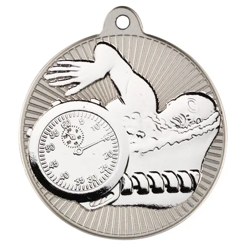 SWIMMING TWO COLOUR MEDAL MATT SILVER/SILVER - 2in