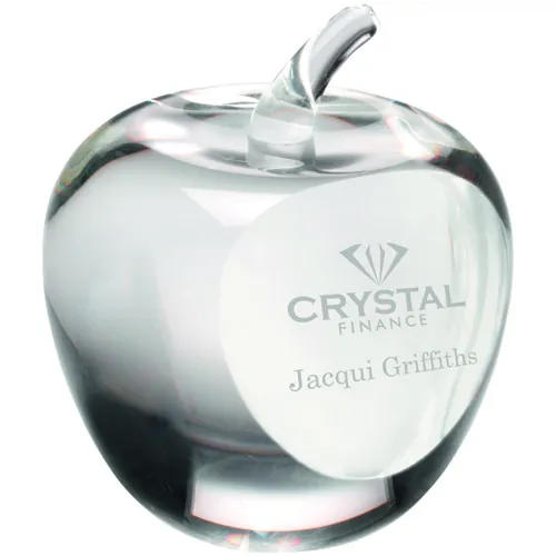 CLEAR GLASS 'APPLE' PAPERWEIGHT WITH PRESENTATION CASE - 3.5in