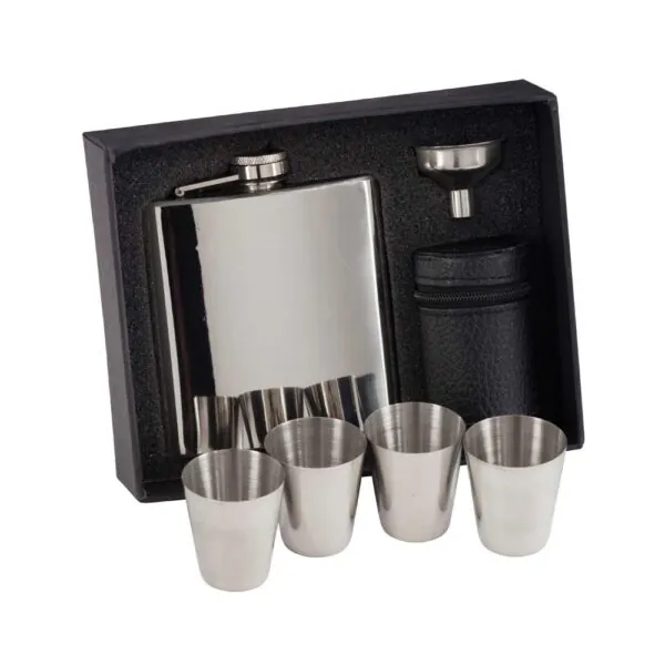 Aintree Polished Steel Flask & Cups 6oz 115mm